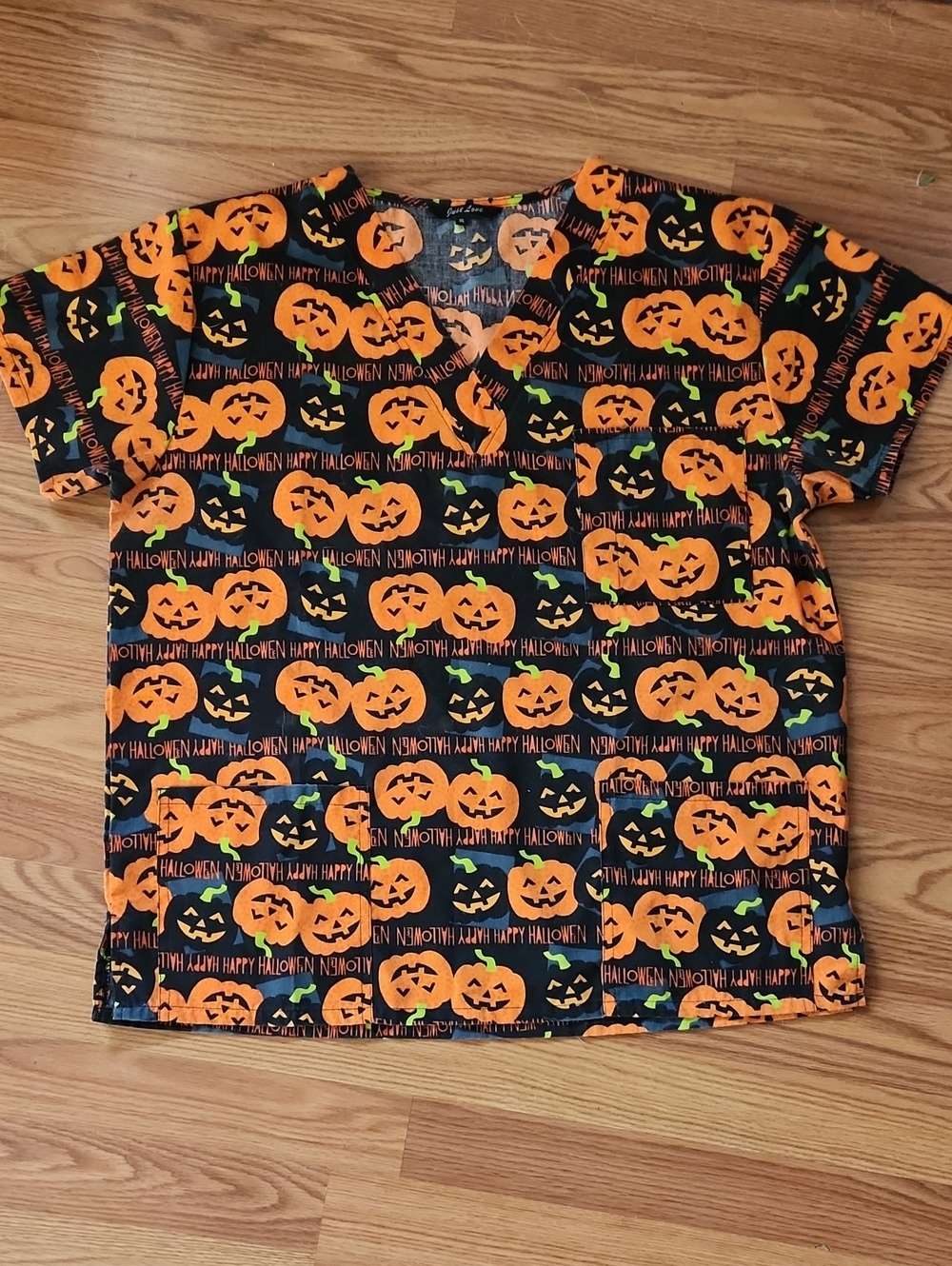Just Love Halloween Jack O Lantern  Pumpkin Scrub Top - Sz XLZ